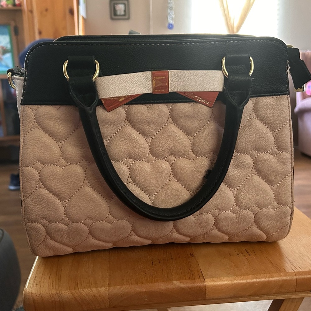 Betsey Johnson Black and Cream Quilted Handbag